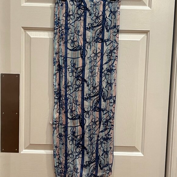 Talbots Women's Infinity Scarf Floral Viscose Blue Pink Cream ~ 24" by 68' ~ EUC - Picture 1 of 5